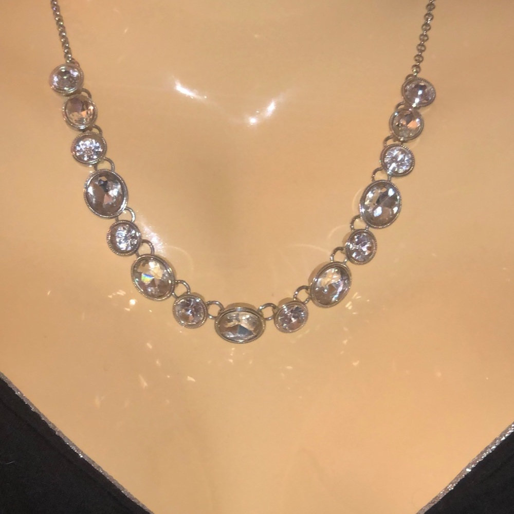 Rhinestone Silvertone Glam Jewelry Set Necklace and Bracelet